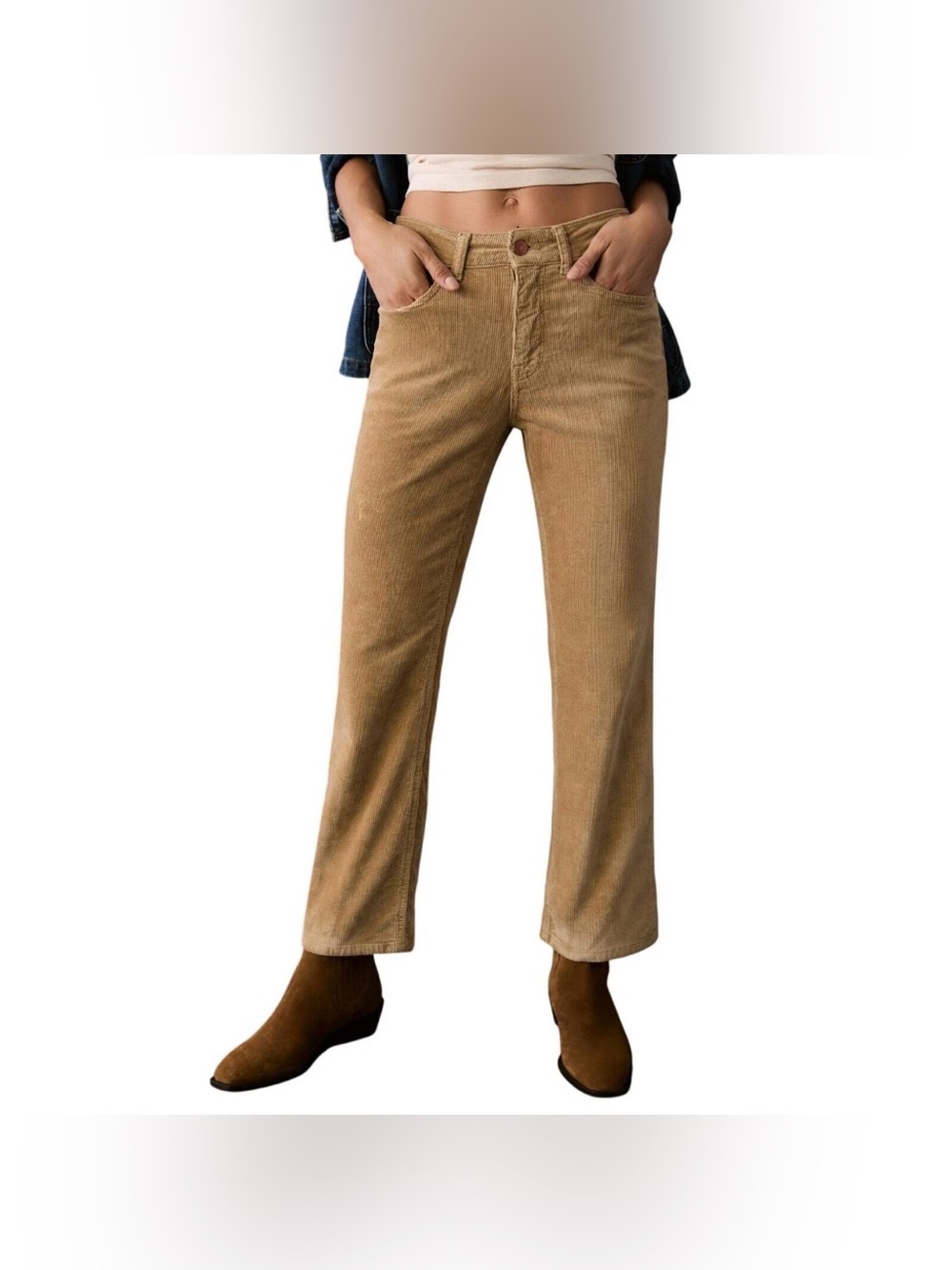 Pilcro by Anthropology Straight-Leg Corduroy Jeans in Tan Size 31